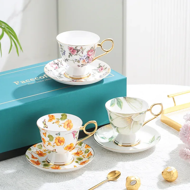 Celadon Ceramic Cup - Nordic Painted Flowers Coffee Cup and